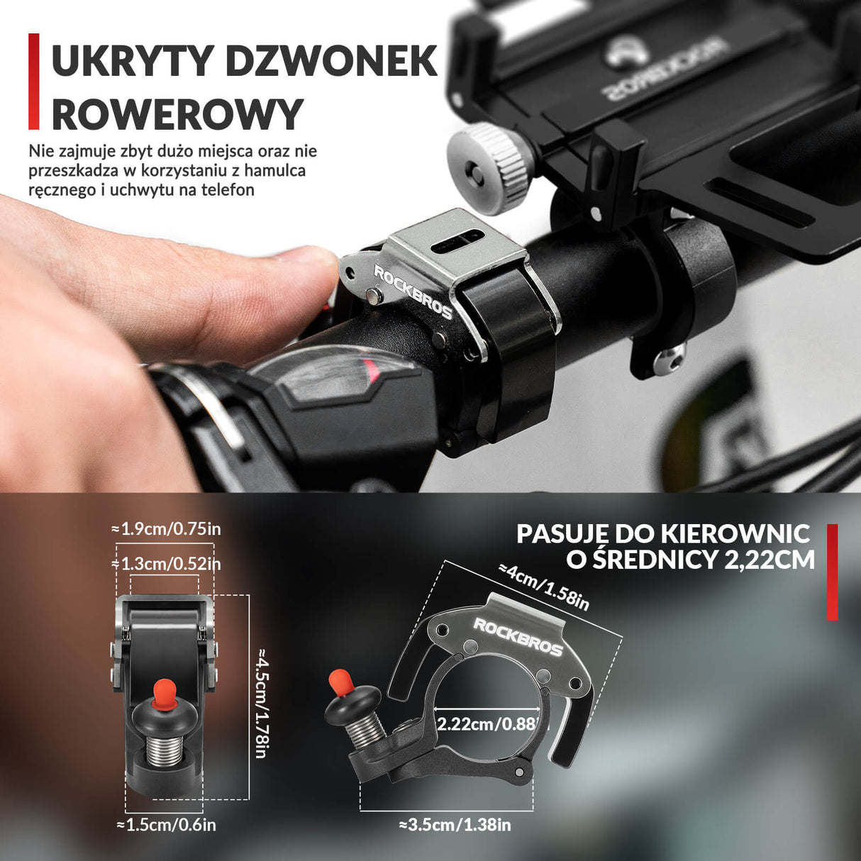 ROCKBROS Mini Dzwonek Rowerowy na Kierownicę 22,2mm Stop Aluminium Głośny 100db