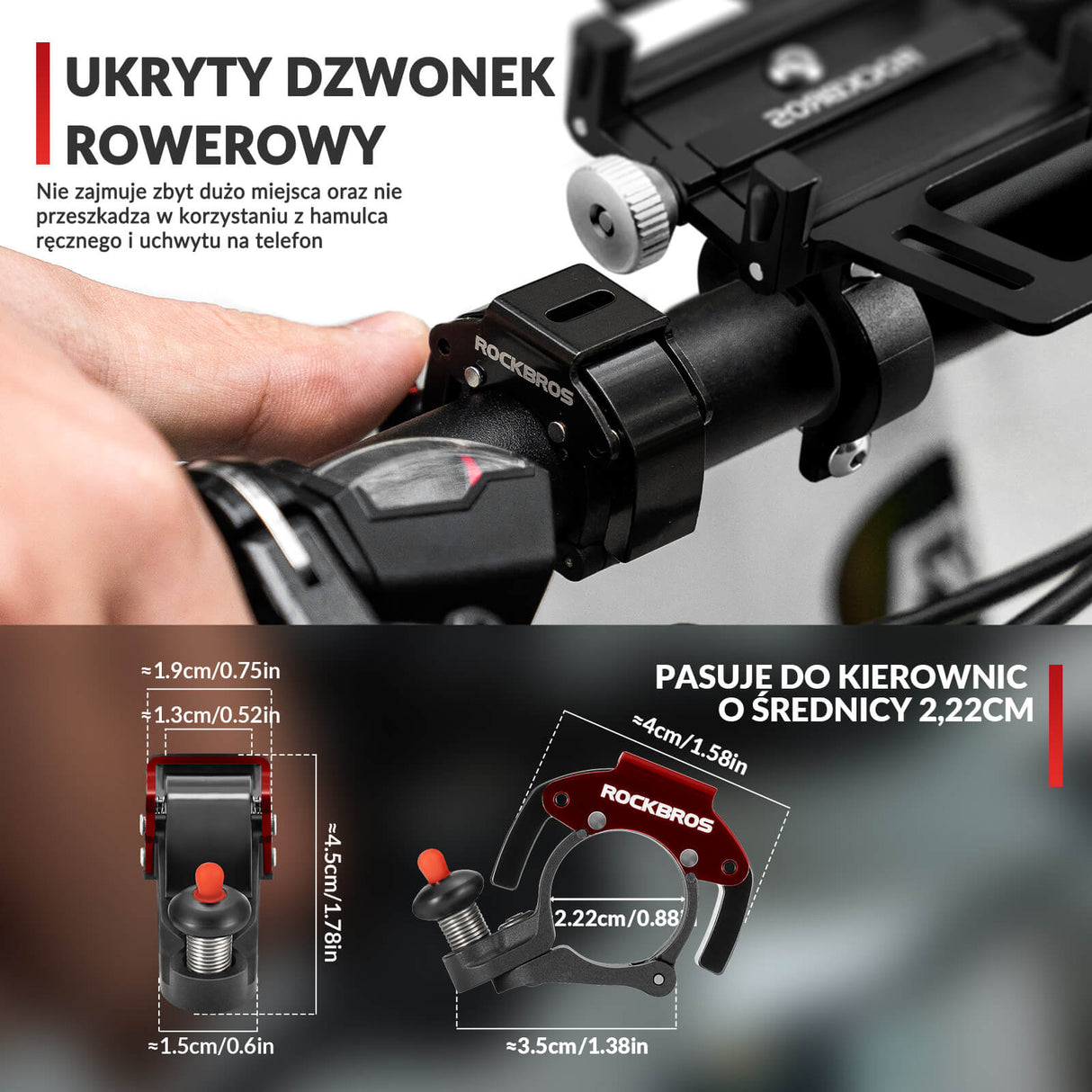 ROCKBROS Mini Dzwonek Rowerowy na Kierownicę 22,2mm Stop Aluminium Głośny 100db