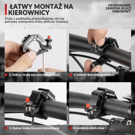 ROCKBROS Mini Dzwonek Rowerowy na Kierownicę 22,2mm Stop Aluminium Głośny 100db