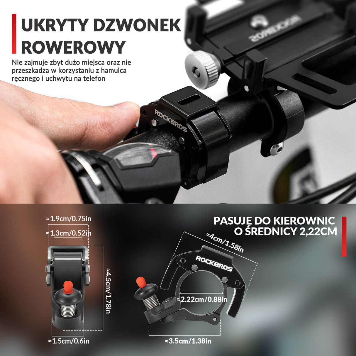 ROCKBROS Mini Dzwonek Rowerowy na Kierownicę 22,2mm Stop Aluminium Głośny 100db