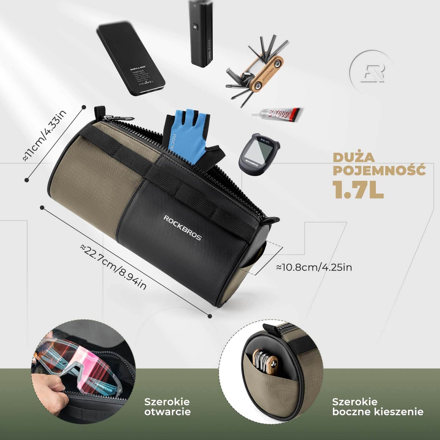 ROCKBROS Odblaskowa Torba na Kierownicę z Paskiem 1,7 L Torby na kierownicę