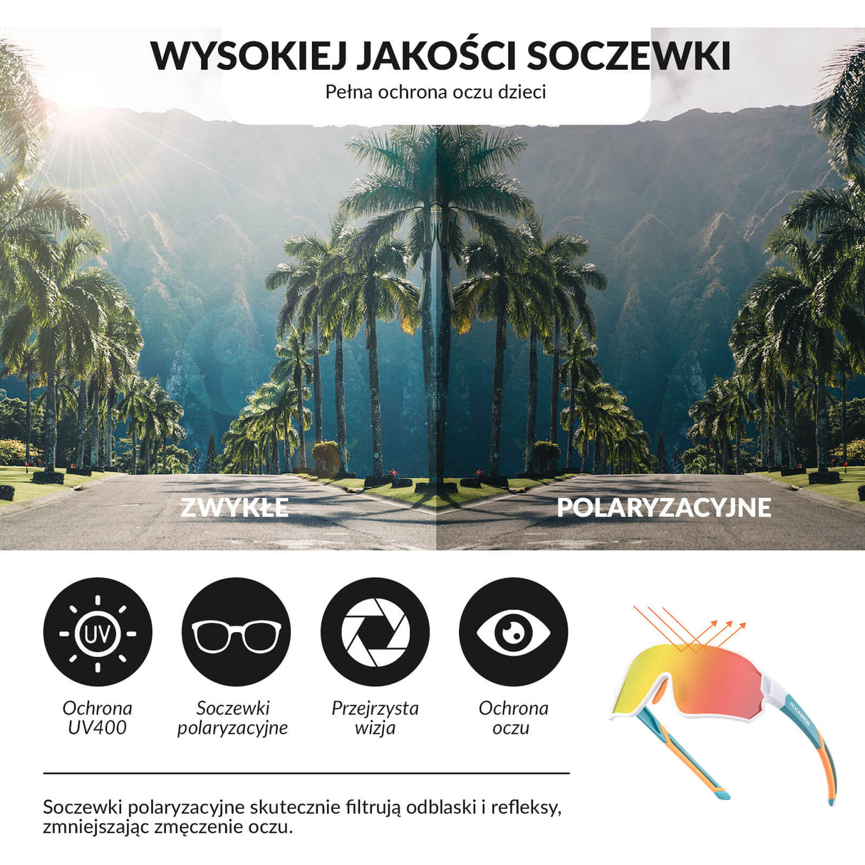 ROCKBROS Okulary Rowerowe Dziecięce Polaryzacyjne Ochrona UV400-Biały