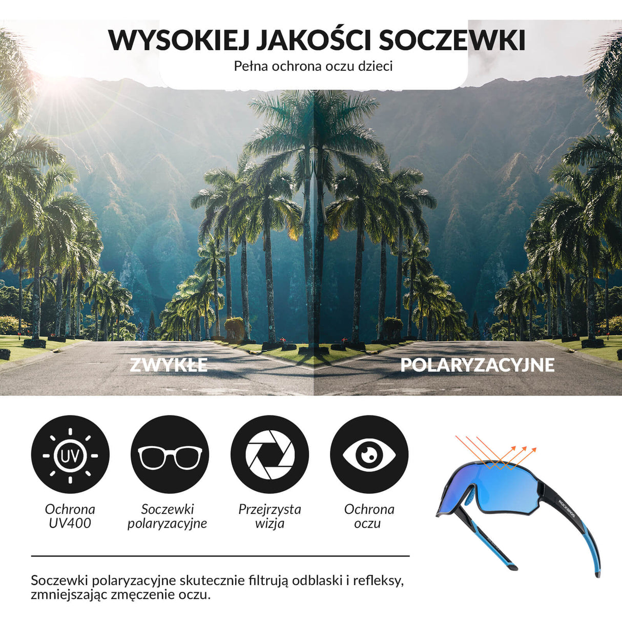 ROCKBROS Okulary Rowerowe Dziecięce Polaryzacyjne Ochrona UV400-Czarny