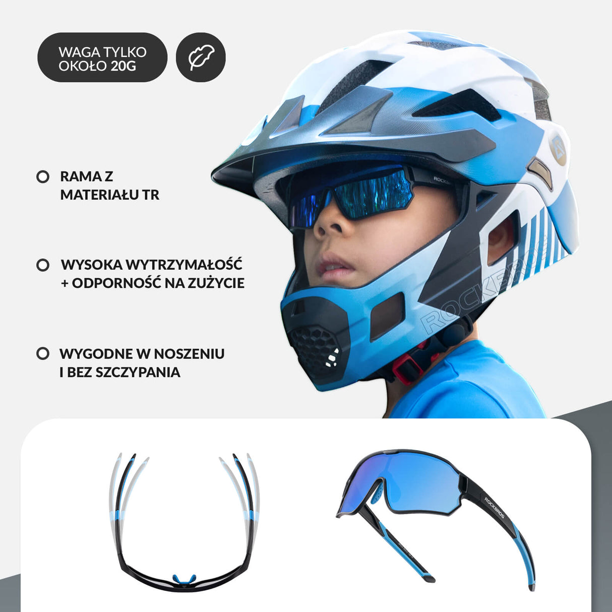 ROCKBROS Okulary Rowerowe Dziecięce Polaryzacyjne Ochrona UV400-Czarny