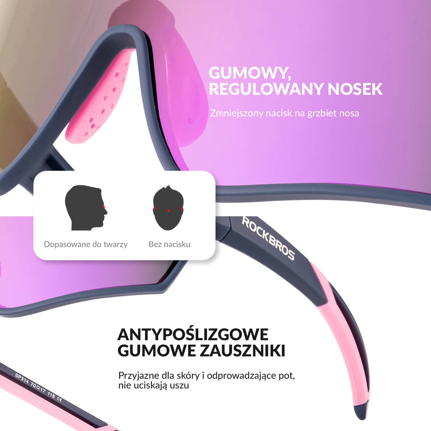 ROCKBROS Okulary Rowerowe Dziecięce Polaryzacyjne Ochrona UV400-Fioletowy