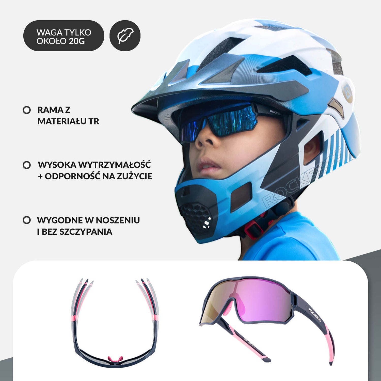 ROCKBROS Okulary Rowerowe Dziecięce Polaryzacyjne Ochrona UV400-Fioletowy