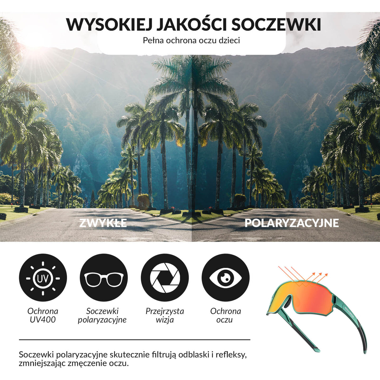 ROCKBROS Okulary Rowerowe Dziecięce Polaryzacyjne Ochrona UV400-Oliwkowy