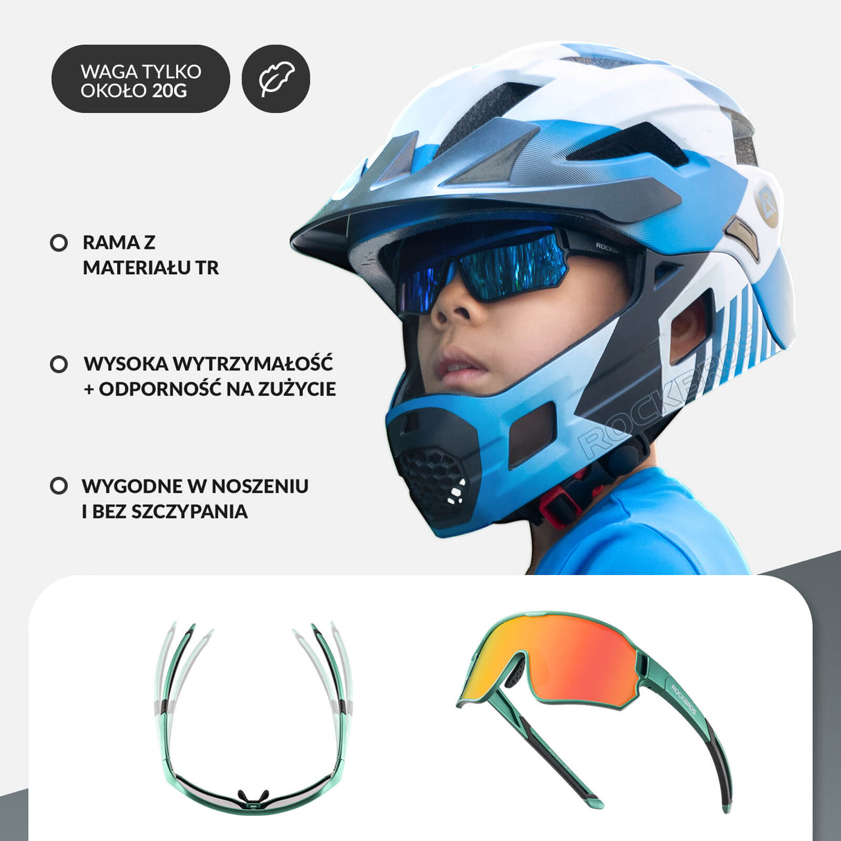 ROCKBROS Okulary Rowerowe Dziecięce Polaryzacyjne Ochrona UV400-Oliwkowy