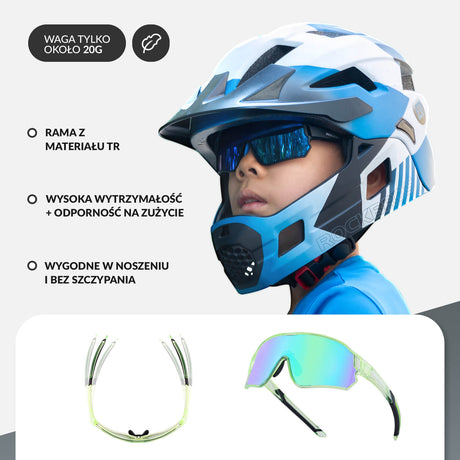 ROCKBROS Okulary Rowerowe Dziecięce Polaryzacyjne Ochrona UV400-Przezroczysty Zielony