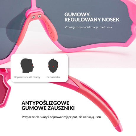 ROCKBROS Okulary Rowerowe Dziecięce Polaryzacyjne Ochrona UV400-Różowy