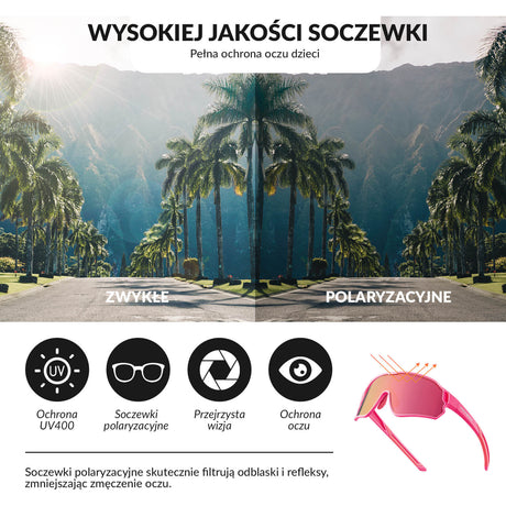 ROCKBROS Okulary Rowerowe Dziecięce Polaryzacyjne Ochrona UV400-Różowy