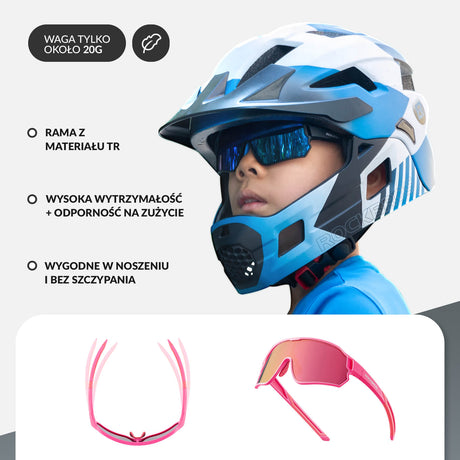 ROCKBROS Okulary Rowerowe Dziecięce Polaryzacyjne Ochrona UV400-Różowy
