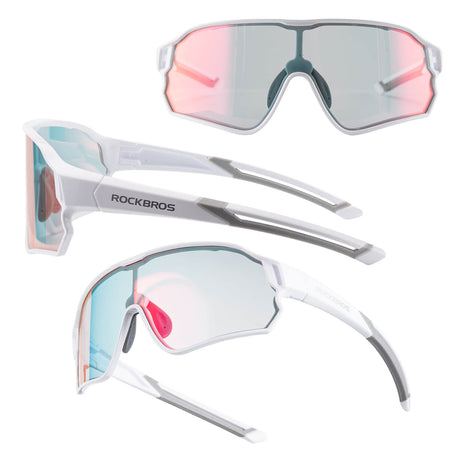 ROCKBROS Okulary Rowerowe Dziecięce Samoprzyciemniające Ochrona UV400-biały