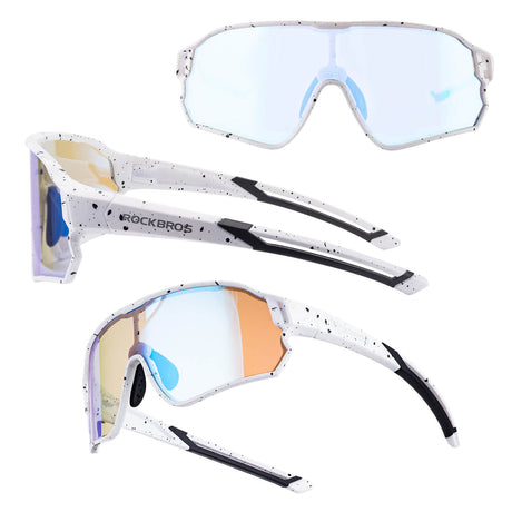ROCKBROS Okulary Rowerowe Dziecięce Samoprzyciemniające Ochrona UV400-biały w czarne kropki