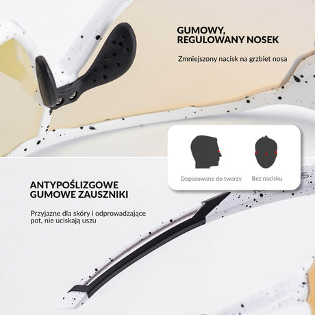 ROCKBROS Okulary Rowerowe Dziecięce Samoprzyciemniające Ochrona UV400-biały w czarne kropki
