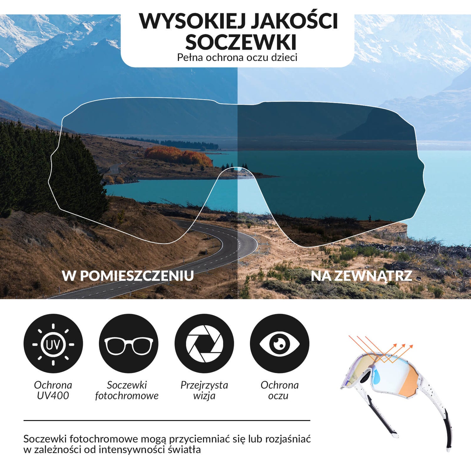 ROCKBROS Dziecięce Samoprzyciemniające Okulary Rowerowe Okulary i gogle