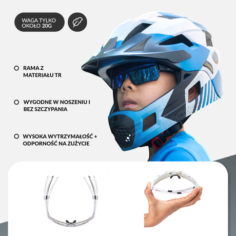 ROCKBROS Okulary Rowerowe Dziecięce Samoprzyciemniające Ochrona UV400-biały w czarne kropki