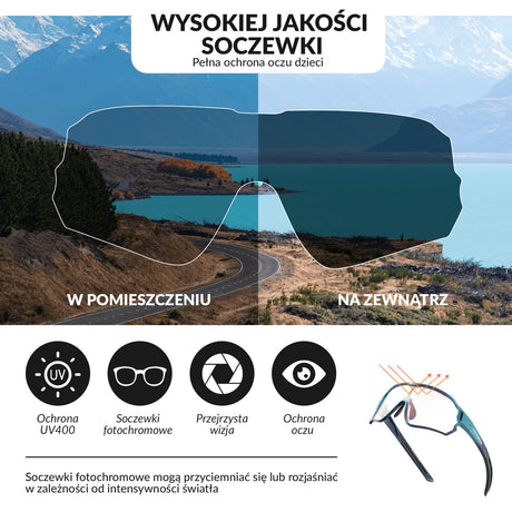 ROCKBROS Okulary Rowerowe Dziecięce Samoprzyciemniające Ochrona UV400-fioletowy