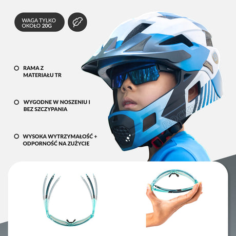 ROCKBROS Okulary Rowerowe Dziecięce Samoprzyciemniające Ochrona UV400-przezroczysty niebieski