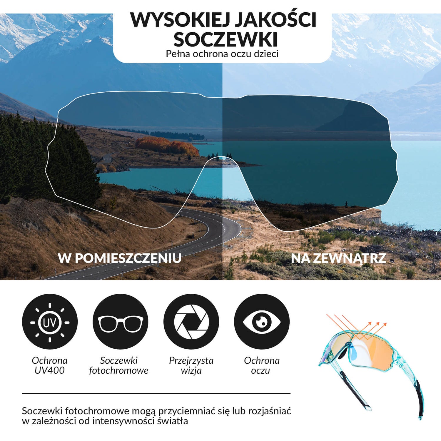 ROCKBROS Dziecięce Samoprzyciemniające Okulary Rowerowe Okulary i gogle