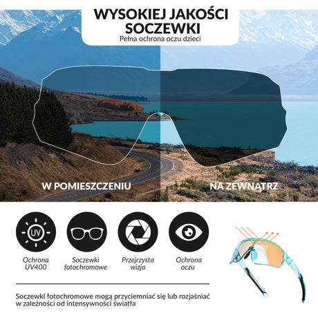 ROCKBROS Okulary Rowerowe Dziecięce Samoprzyciemniające Ochrona UV400-przezroczysty niebieski