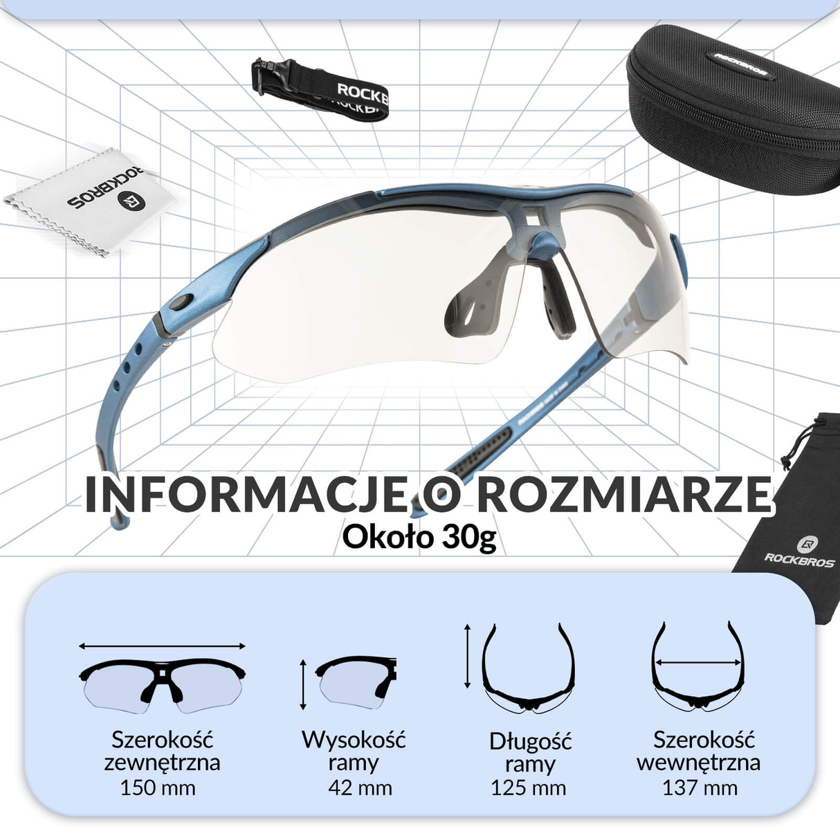 ROCKBROS Okulary Rowerowe Fotochromowe UV400 Unisex Różowy/Niebieski/Przezroczysty-Niebieski