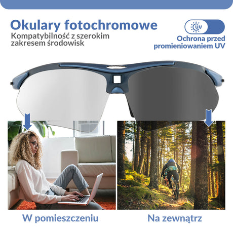 ROCKBROS Okulary Rowerowe Fotochromowe UV400 Unisex Różowy/Niebieski/Przezroczysty-Niebieski