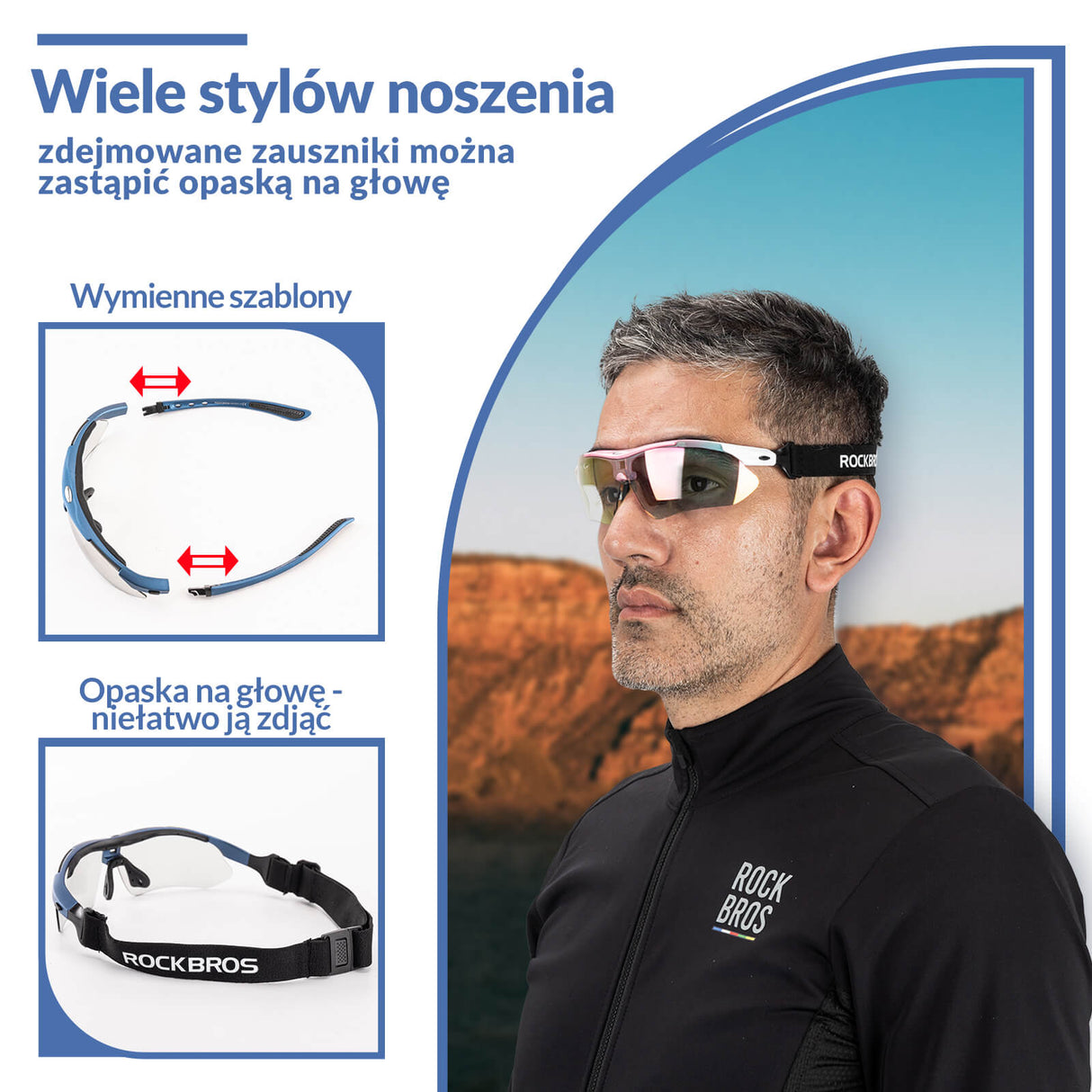 ROCKBROS Okulary Rowerowe Fotochromowe UV400 Unisex Różowy/Niebieski/Przezroczysty-Niebieski