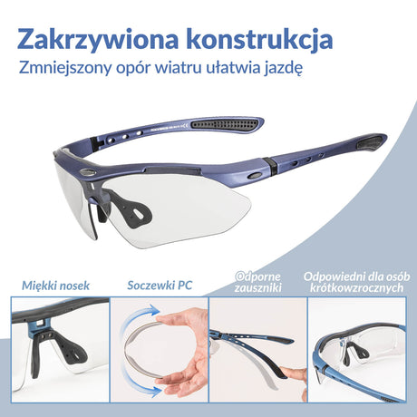 ROCKBROS Okulary Rowerowe Fotochromowe UV400 Unisex Różowy/Niebieski/Przezroczysty-Niebieski