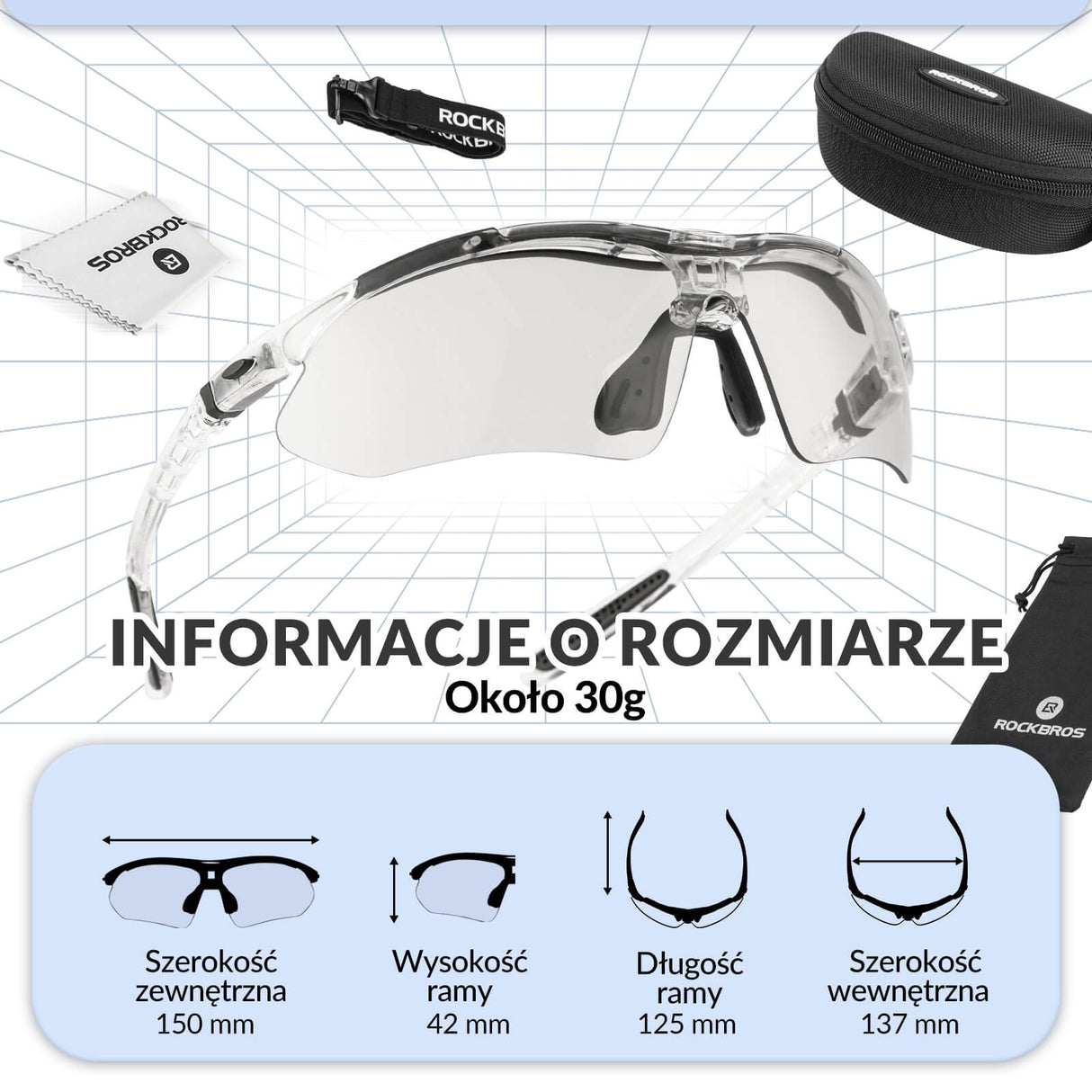 ROCKBROS Okulary Rowerowe Fotochromowe UV400 Unisex Różowy/Niebieski/Przezroczysty-Przezroczysty
