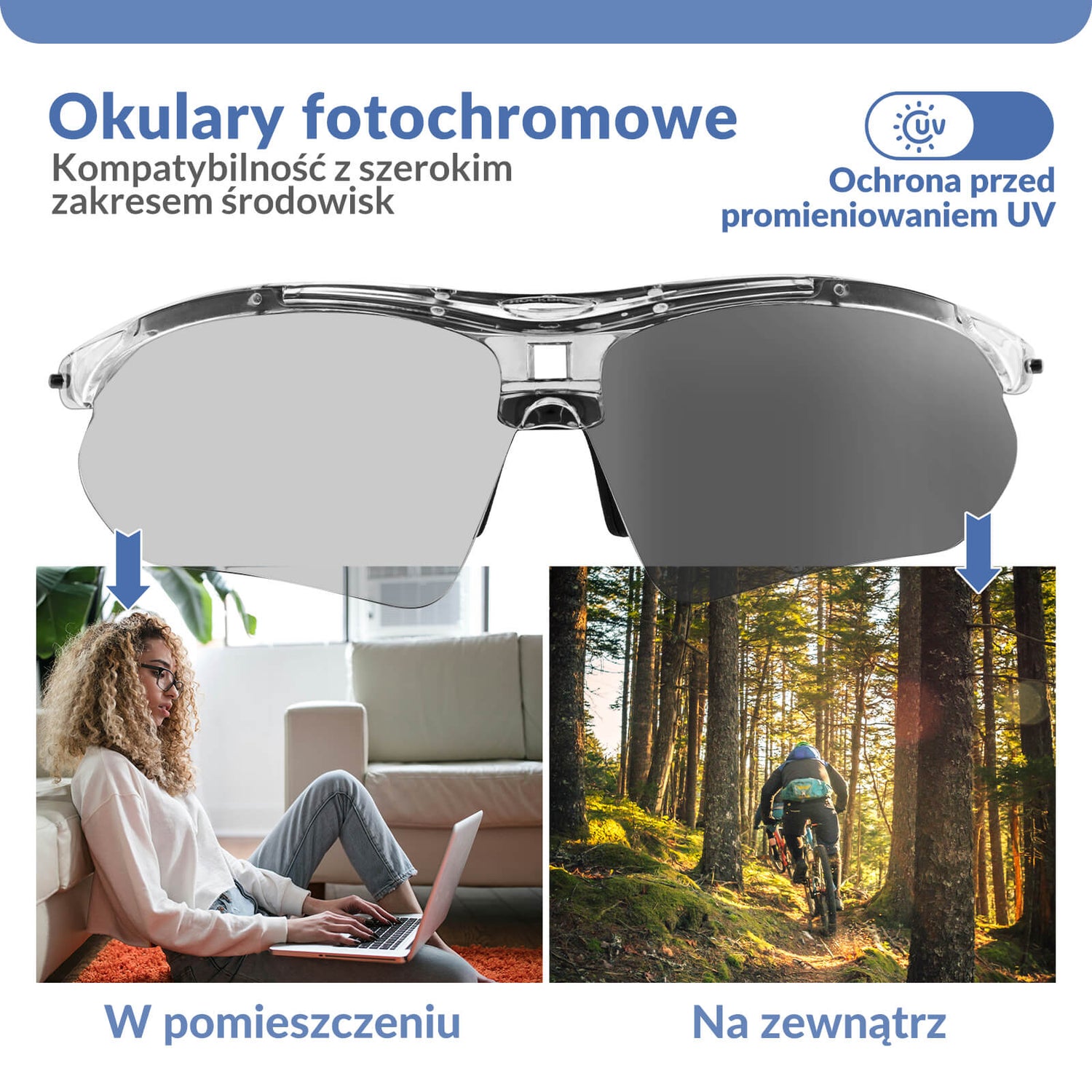 ROCKBROS Okulary Rowerowe Fotochromowe z Ochroną UV400 Okulary i gogle