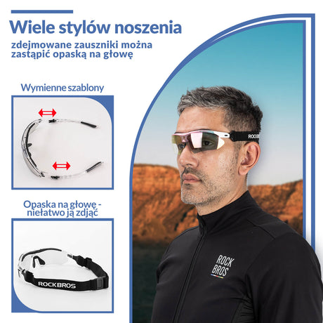 ROCKBROS Okulary Rowerowe Fotochromowe UV400 Unisex Różowy/Niebieski/Przezroczysty-Przezroczysty