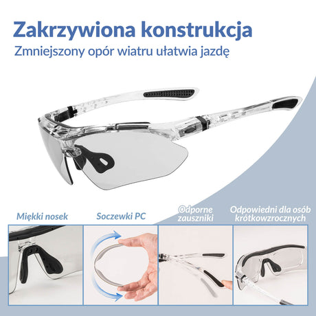 ROCKBROS Okulary Rowerowe Fotochromowe UV400 Unisex Różowy/Niebieski/Przezroczysty-Przezroczysty