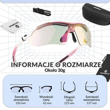ROCKBROS Okulary Rowerowe Fotochromowe UV400 Unisex Różowy/Niebieski/Przezroczysty-Różowy