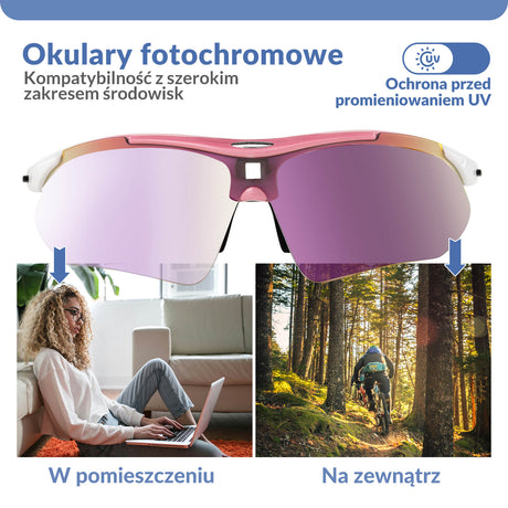 ROCKBROS Okulary Rowerowe Fotochromowe UV400 Unisex Różowy/Niebieski/Przezroczysty-Różowy