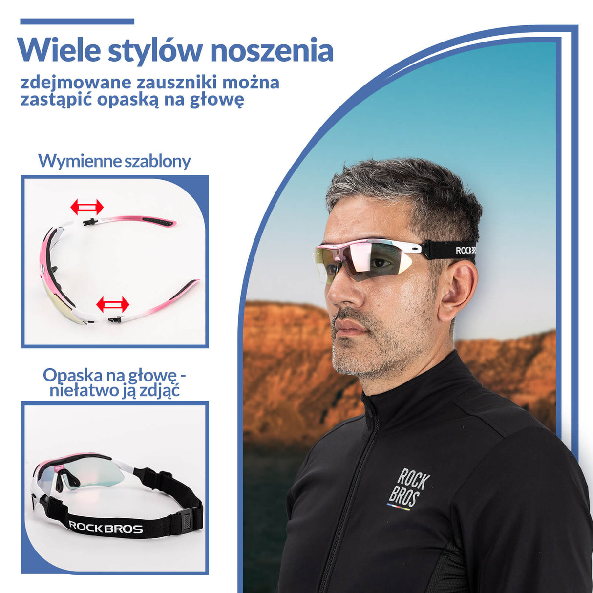 ROCKBROS Okulary Rowerowe Fotochromowe UV400 Unisex Różowy/Niebieski/Przezroczysty-Różowy