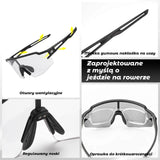 ROCKBROS Okulary Rowerowe UV400 Fotochromowe Przeciwsłoneczne Wiatroszczelne Czarny
