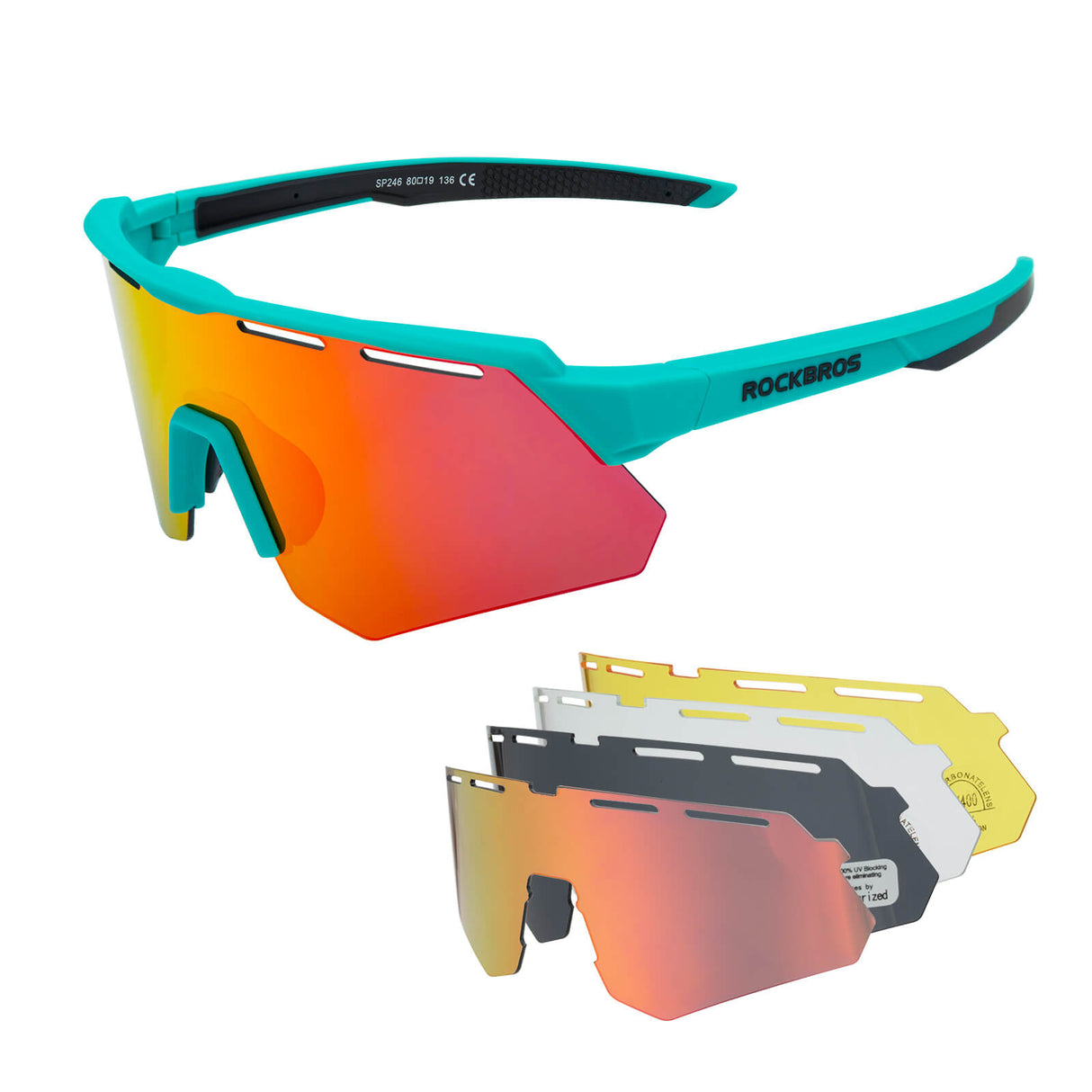 ROCKBROS Polaryzacyjne Okulary Rowerowe z 4 Wymiennymi Soczewkami Unisex-Zielen