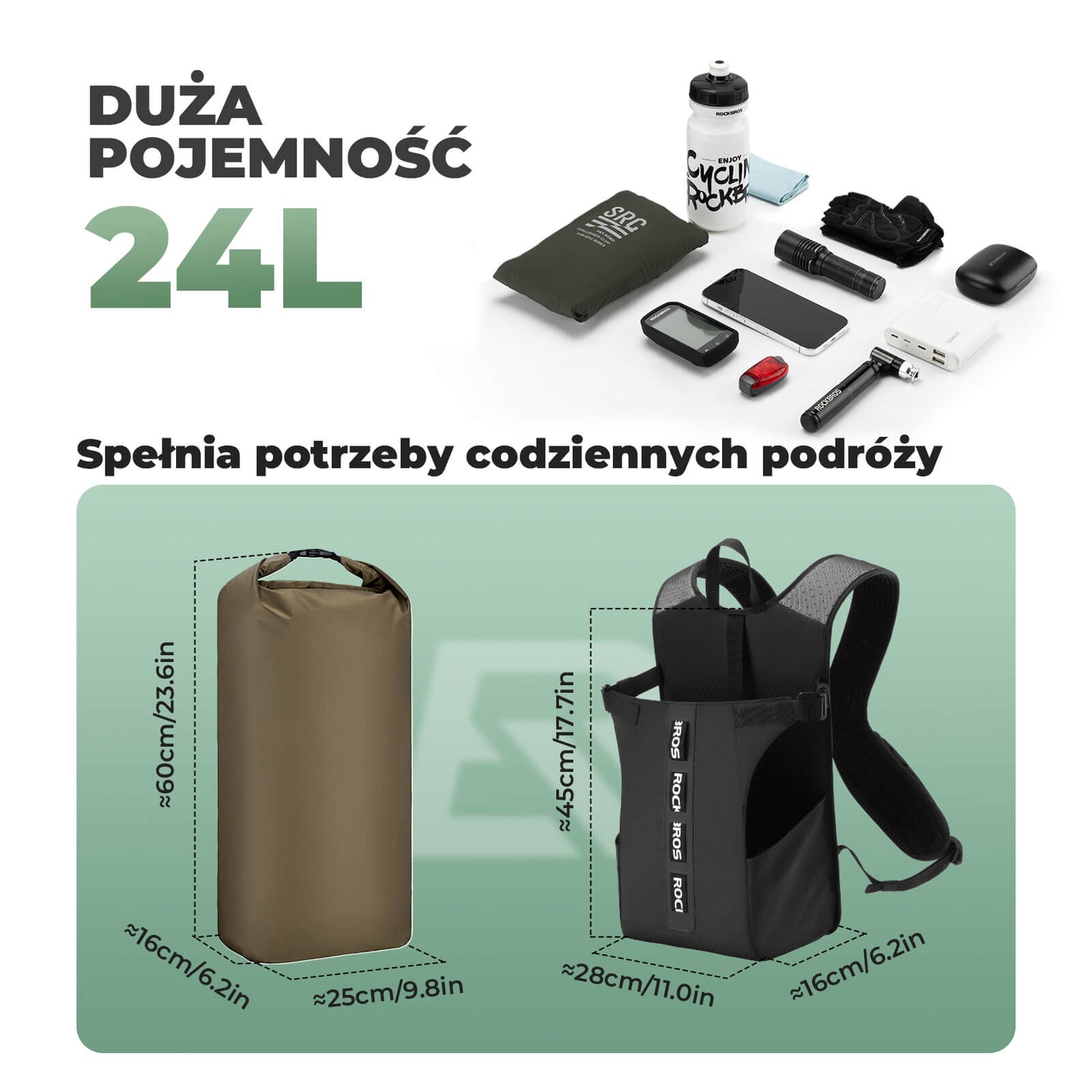 ROCKBROS Plecak Wodoodporny Split 2 w 1 Jazda na Rowerze i Trekking- H38 Plecaki