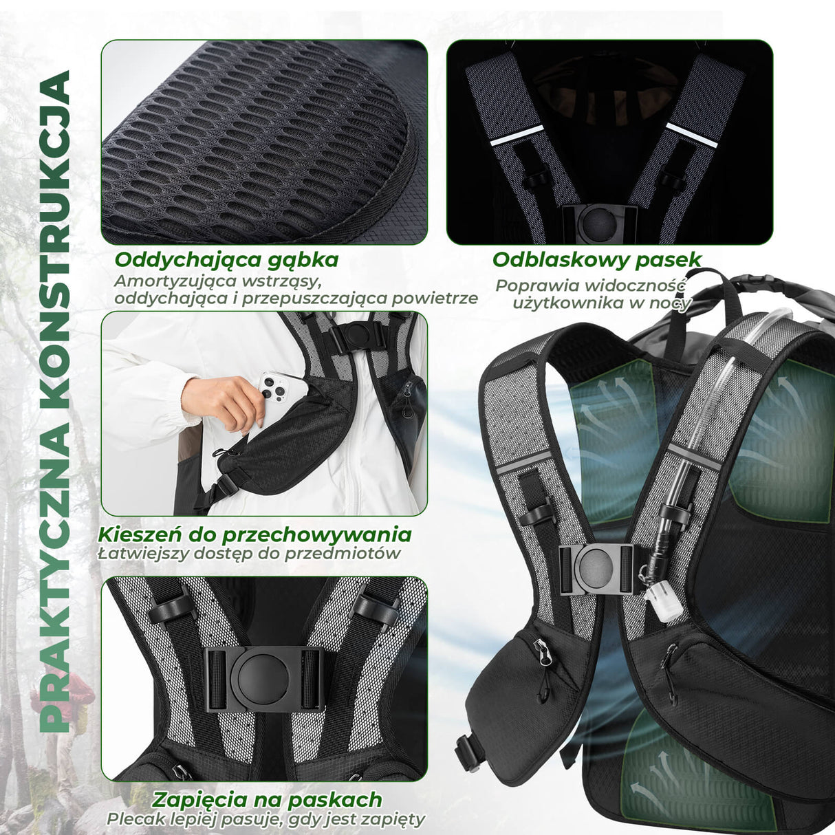 ROCKBROS Plecak turystyczny 24L, 2 w 1 wodoodporny plecak rowerowy, plecak trekkingowy, plecak sportowy dla mężczyzn i kobiet, piesze wycieczki na świeżym powietrzu, podróże, kemping