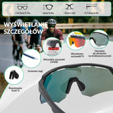 ROCKBROS Polaryzacyjne Okulary Rowerowe z 4 Wymiennymi Soczewkami Unisex-Czarny