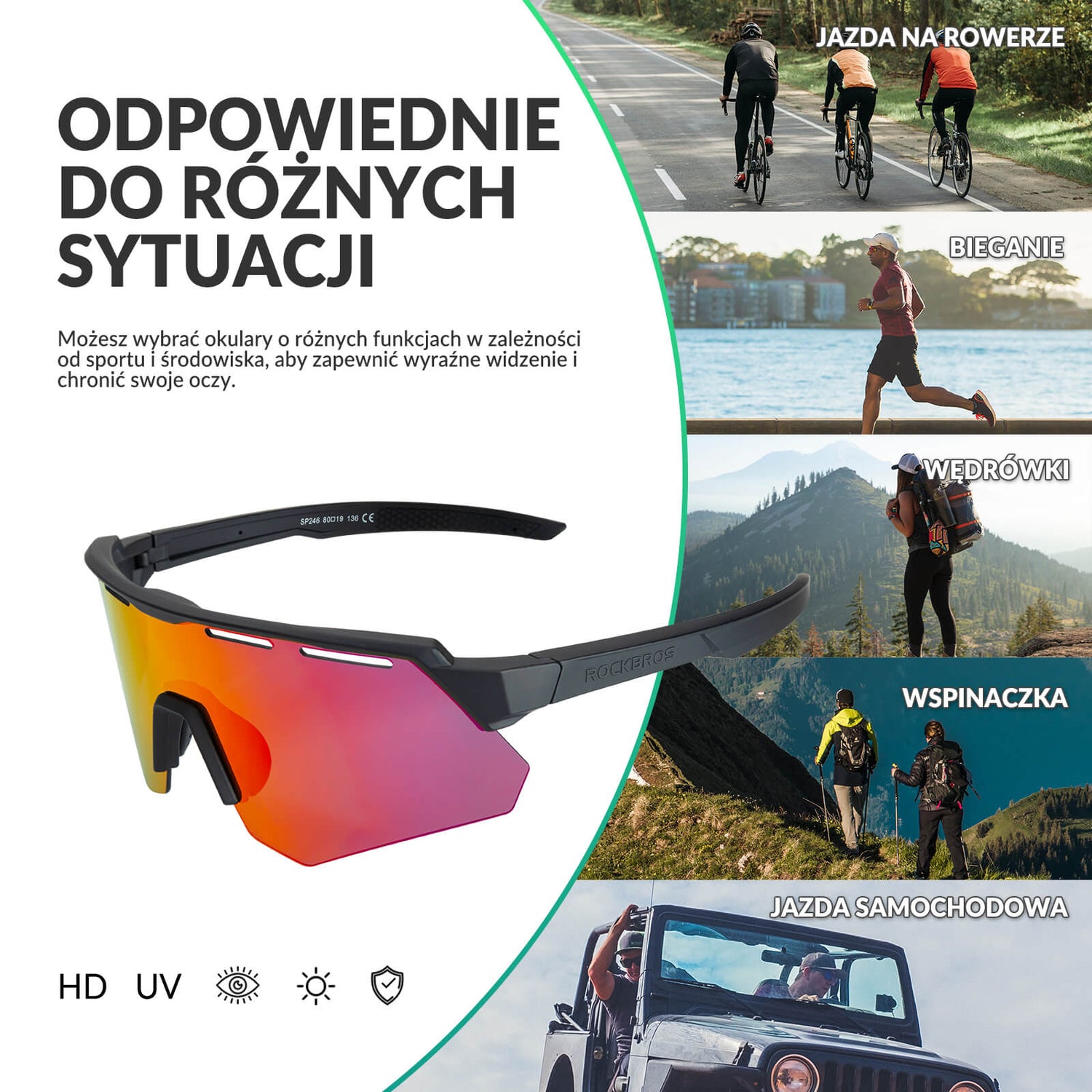 ROCKBROS Polaryzacyjne Okulary z 4 Wymiennymi Soczewkami Okulary i gogle