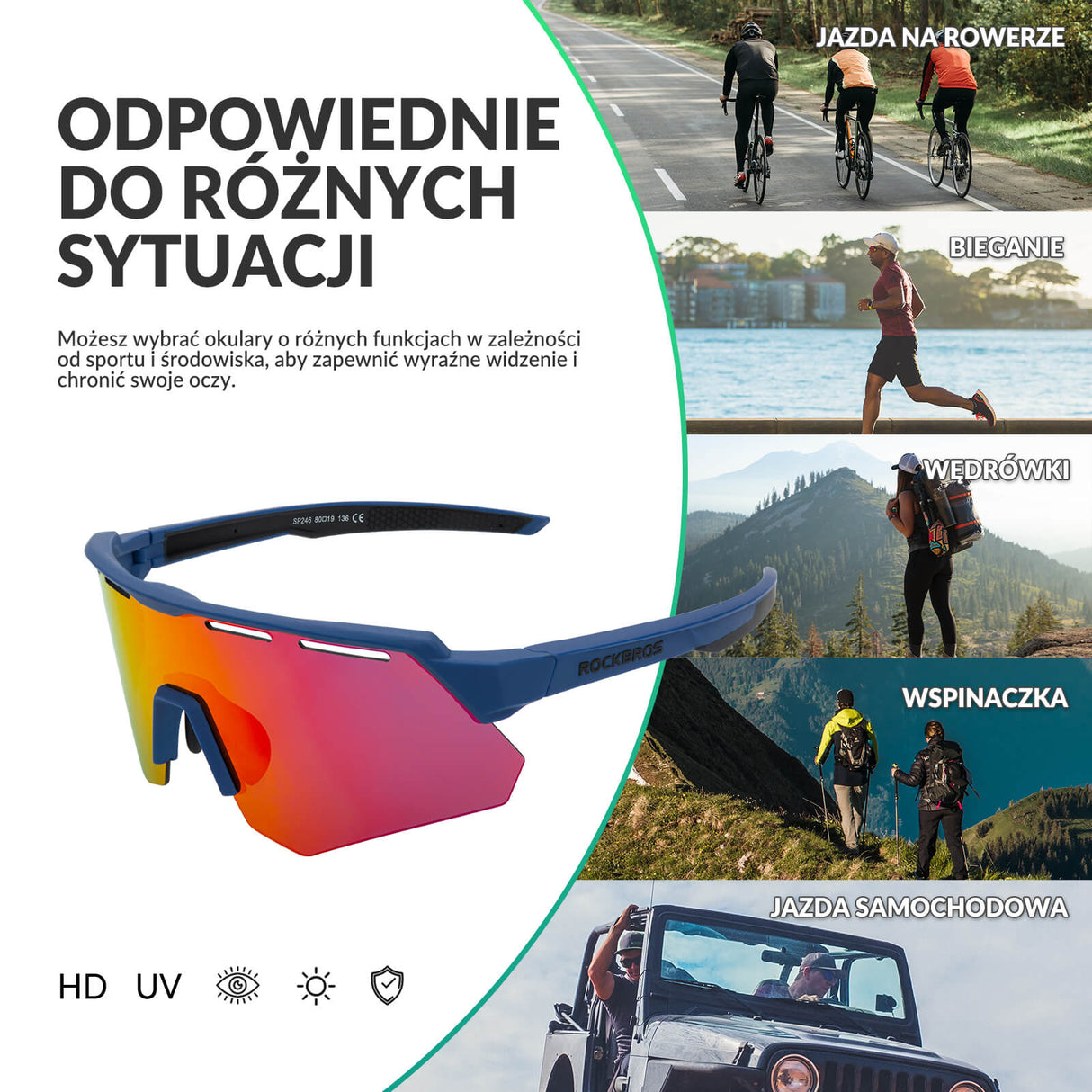 ROCKBROS Polaryzacyjne Okulary Rowerowe z 4 Wymiennymi Soczewkami Unisex-Navy