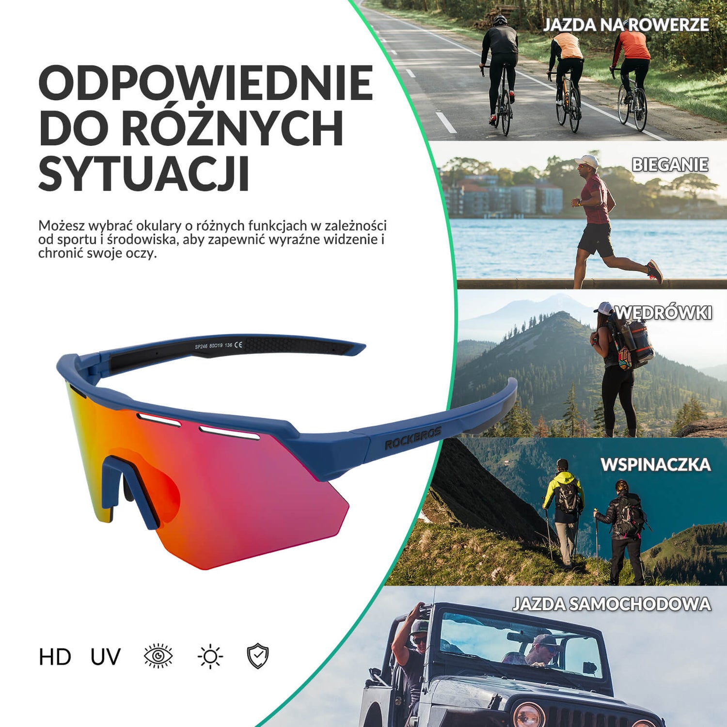 ROCKBROS Polaryzacyjne Okulary z 4 Wymiennymi Soczewkami Okulary i gogle