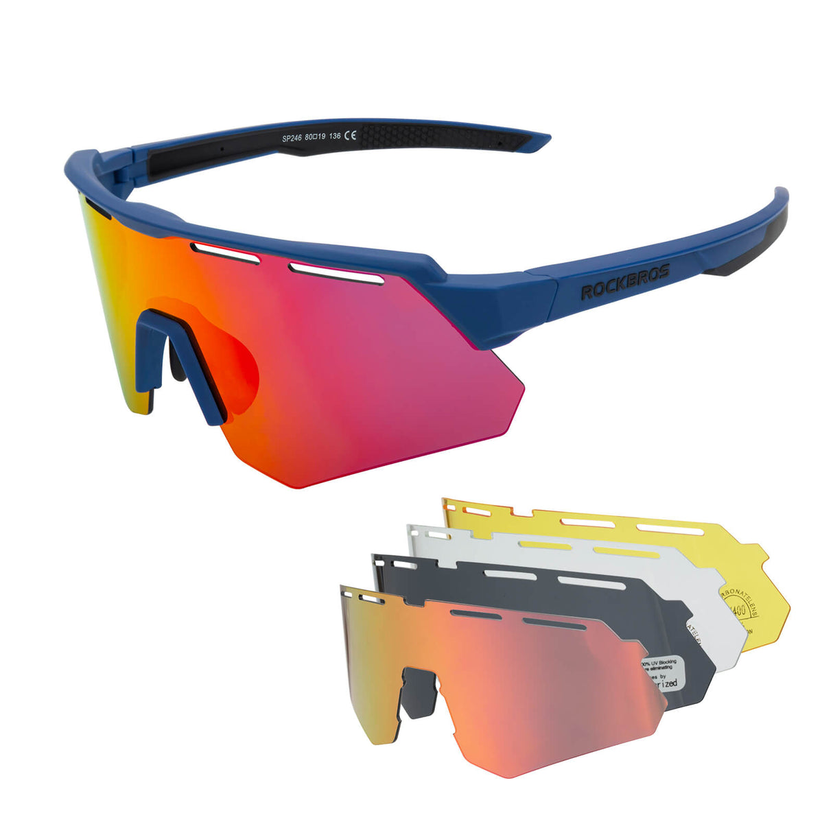 ROCKBROS Polaryzacyjne Okulary Rowerowe z 4 Wymiennymi Soczewkami Unisex-Navy