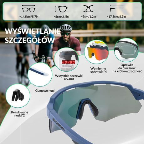 ROCKBROS Polaryzacyjne Okulary Rowerowe z 4 Wymiennymi Soczewkami Unisex-Navy