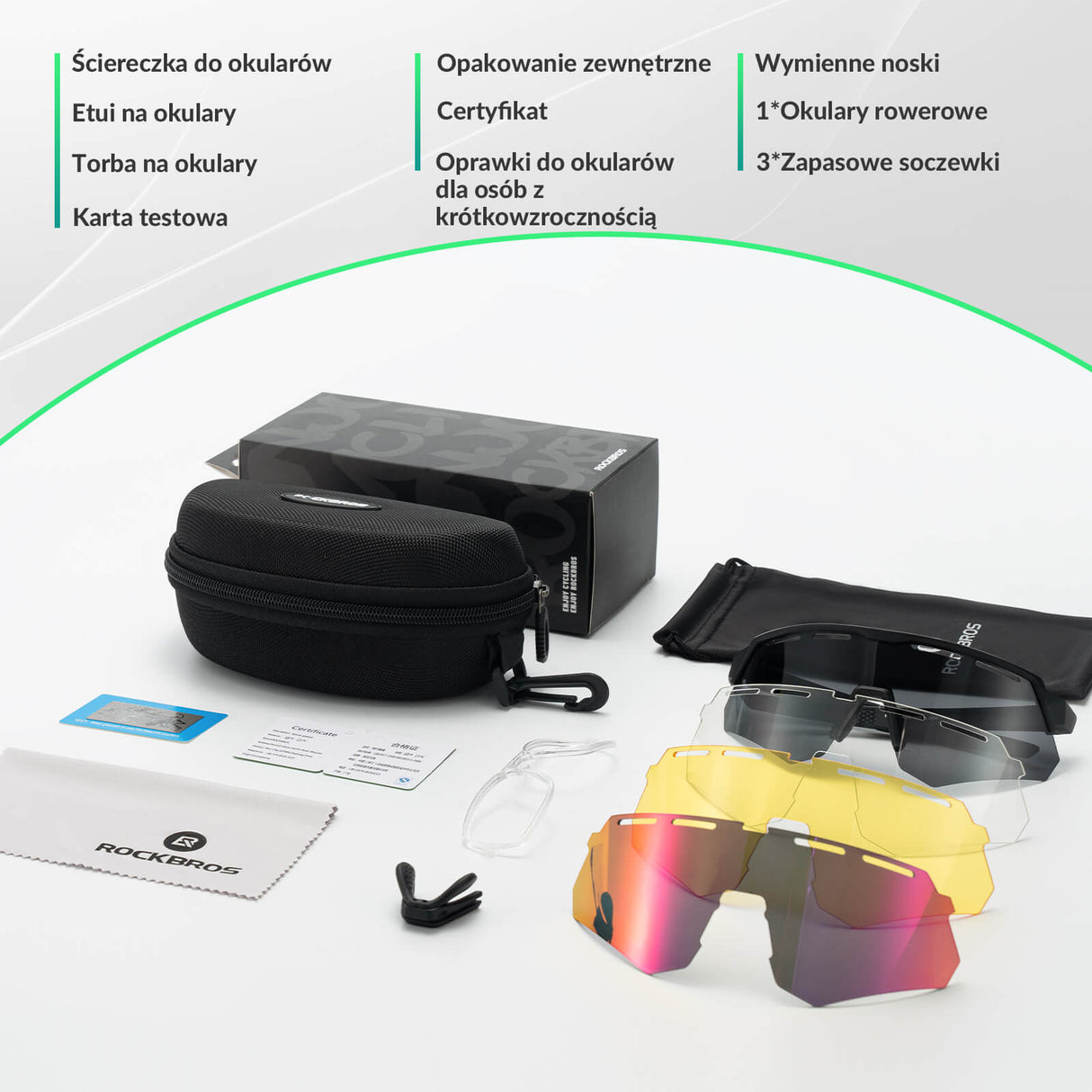 ROCKBROS Polaryzacyjne Okulary Rowerowe z 4 Wymiennymi Soczewkami Unisex-Biaty