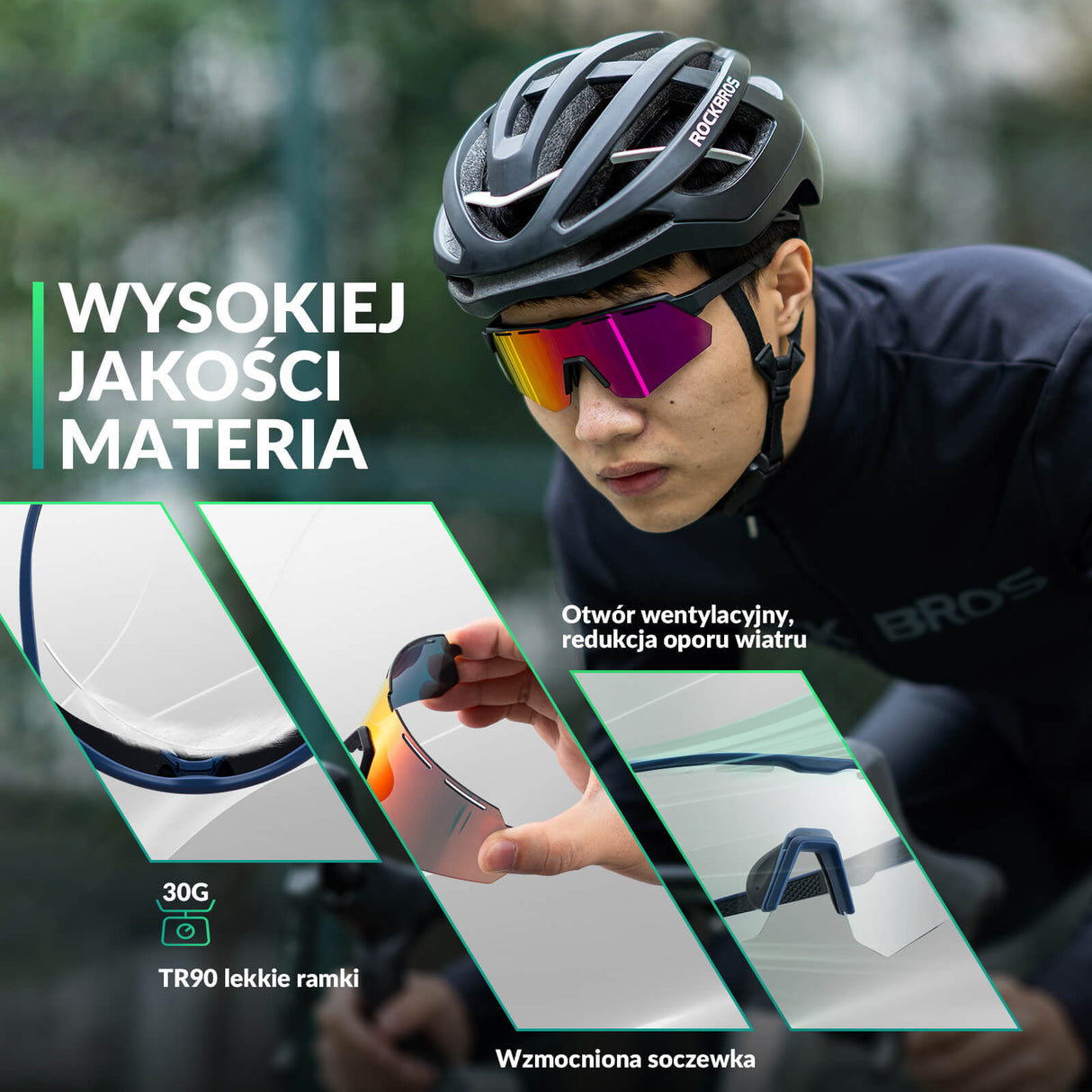 ROCKBROS Polaryzacyjne Okulary Rowerowe z 4 Wymiennymi Soczewkami Unisex-Navy