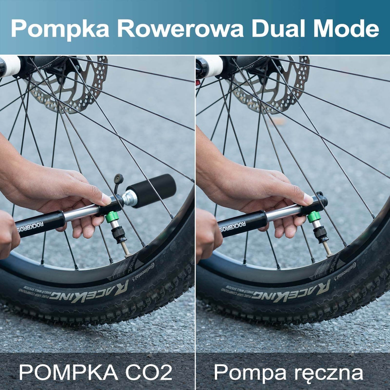 ROCKBROS Pompka Rowerowa Aluminiowa Ręczna 110PSI Zawory Presta i Schradera Pompki rowerowe