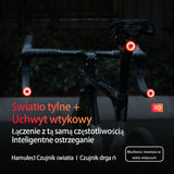  ROCKBROS R0 Inteligentne światło tylne z czujnikiem hamulców i uchwytem w formie zaślpeki kierownicy, wodoodporna, automatyczna synchronizacja